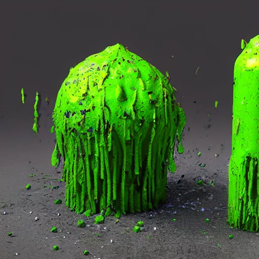 Image similar to wooden staff splattered with green slime, octane render