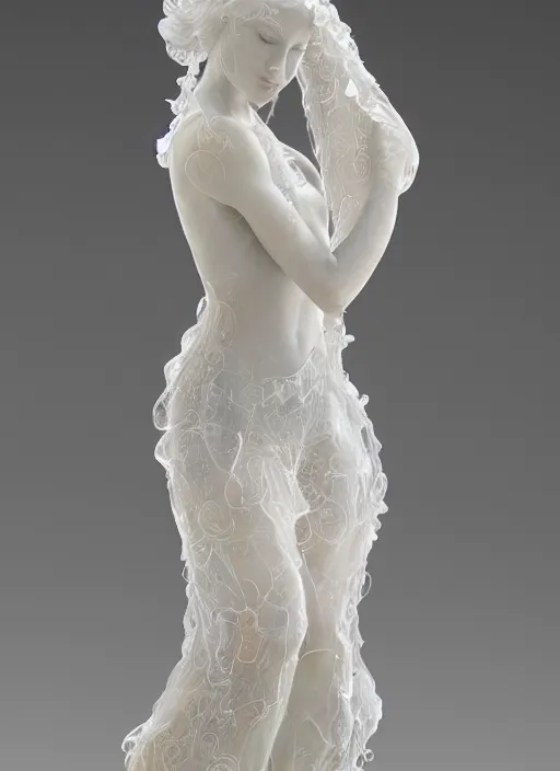opalescent marble sculpture of beautiful woman, ivory