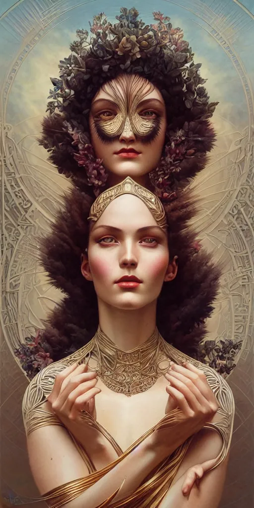 Image similar to a beautiful hyperrealistic portrait pose of a stunning Art Deco model in a sunbeam, intricate, elegant, highly detailed, smooth, sharp focus, award-winning, masterpiece, in the style of Tom Bagshaw, Cedric Peyravernay, Peter Mohrbacher