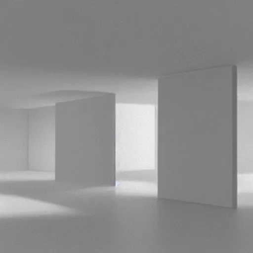 Image similar to a paragraph written on the side wall of a large cubic white room with no objects, misterious, 3 d perspective, still from movie by stanley kubrick