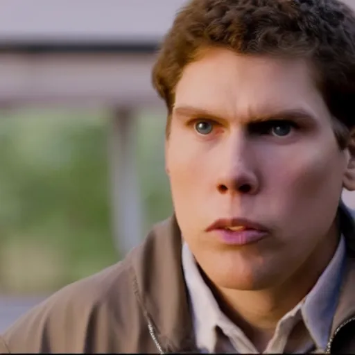 Image similar to Live Action Still of Jerma in Superbad, real life, hyperrealistic, ultra realistic, realistic, highly detailed, epic, HD quality, 8k resolution, body and headshot, film still