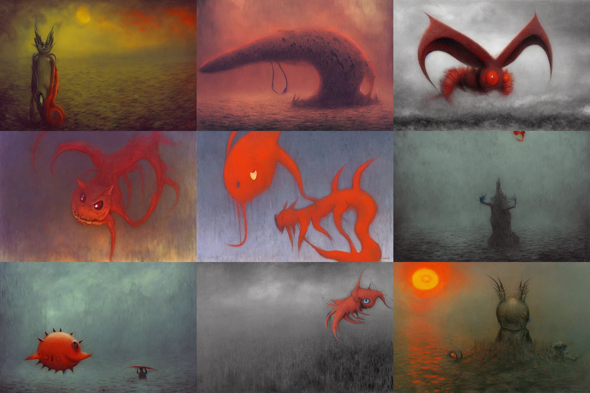 Prompt: gloomy eerie photo of corphish. orange cartoon pokemon animal. zdislaw beksinski, yoshitaka amano, creepy, horror, beautiful painting by claude monet 8 k