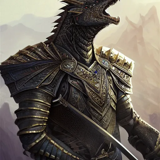 Prompt: portait of a dragon male knight holding sword, digital art, digital painting, masterpiece, elegant, hyper realistic, award winning, 8 k, behance, artstation, unreal engine 5, octane render, masterpiece, sharp focus, intricate, ornate