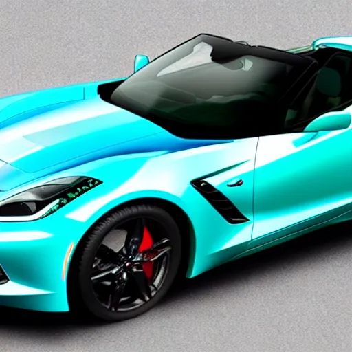 Image similar to a small dark luminous turquoise color liquid water sculpture is hybrid of a corvette convertible, luminous turquoise color liquid water masquerades as a corvette convertible, viscous, reflective, monochromatic, digital art