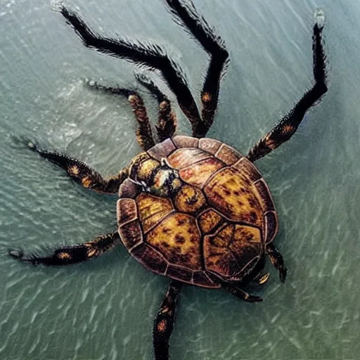 Image similar to “giant spider fight against giant turtle in the middle of the sea”