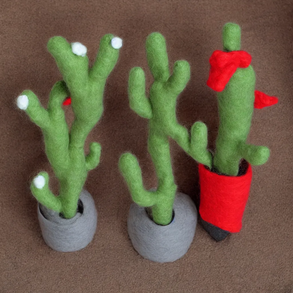 Prompt: a cactus character as a sock puppet, made of wool