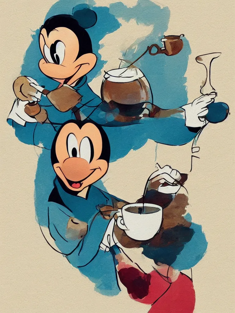 Image similar to the best way to drink your coffee, by , serene illustration, by walt disney, fresh colors, conceptart, trending on artstation