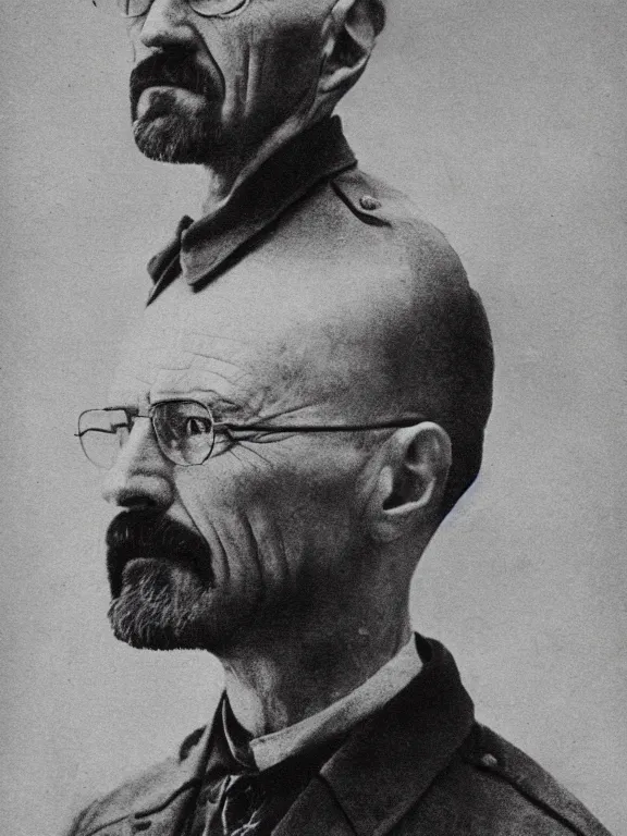Prompt: !dream portrait of Walter White, ww1 photo, grainy, high detail, high resolution,
