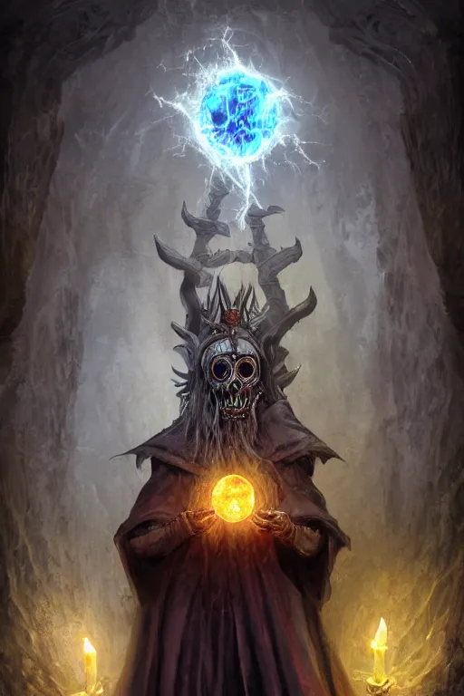 Prompt: a lich holding a magical orb, surrounded by an aura of darkness, in a medieval crypt, fantasy horror art, digital painting, HDR, 8k, cgsociety