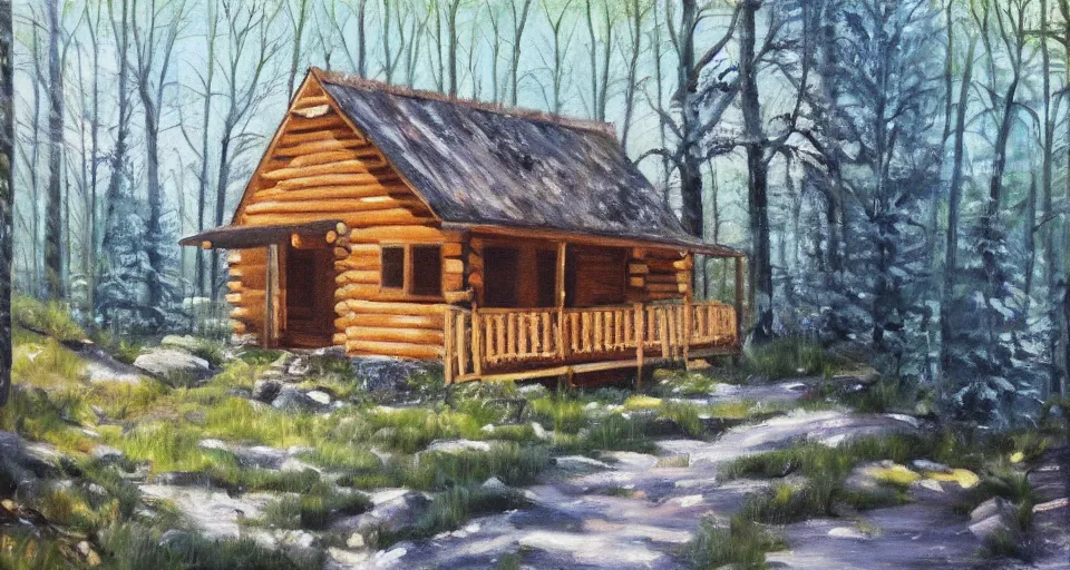 Image similar to one log cabin in the forest, beautiful painting, oil on canvas, by Ewa Czarniecka, award winning masterpiece,