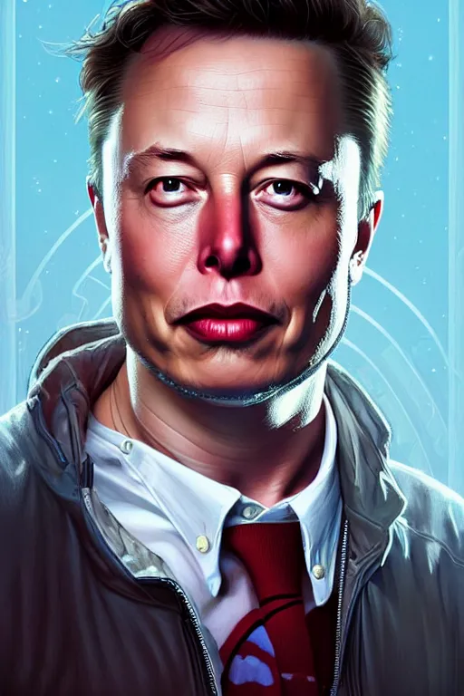 Image similar to elon musk as marty mcfly, realistic portrait, symmetrical, highly detailed, digital painting, artstation, concept art, smooth, sharp focus, illustration, cinematic lighting, art by artgerm and greg rutkowski and alphonse mucha