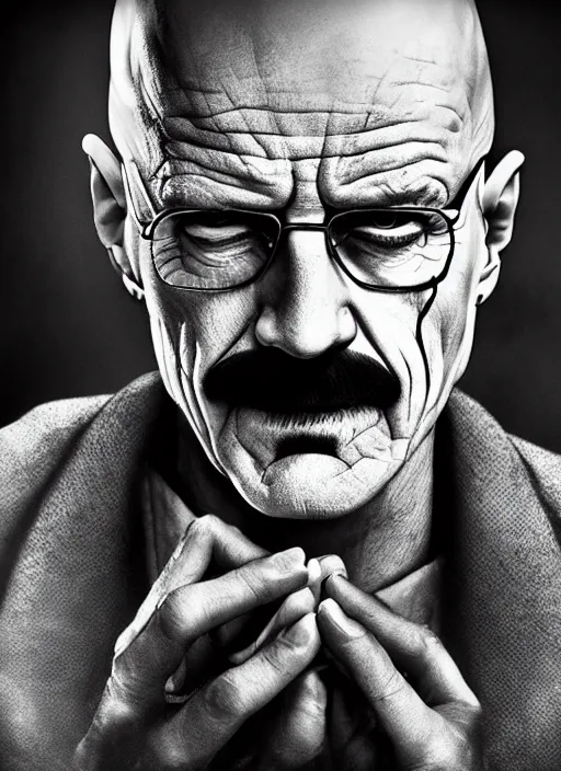 Image similar to photo of Walter White as the Joker by Lee Jeffries, detailed, award winning, Sony a7R, trending on artstation