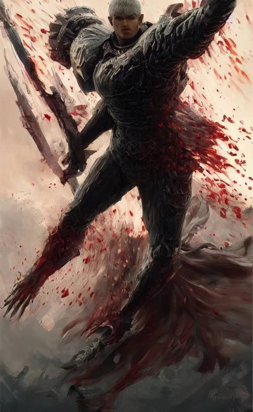 Image similar to full body shot Guts Berserk fan art, digital 2d, extremely detailed, made by wlop, maxwell boas, Naranbaatar Ganbold, Raymond Swanland and Ruan Jia. Masterpiece. Repin. Greg Rutkowski