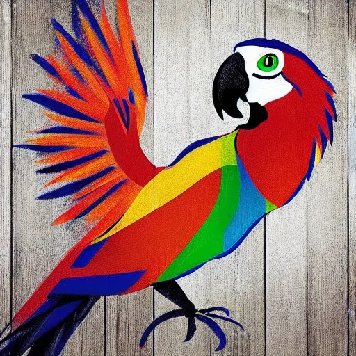 Image similar to Digital painting of a parrot painting the FC Barcelona logo onto a wall with a stalk of bamboo dipped in paint.