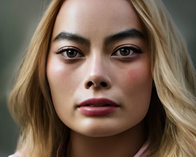 Image similar to asian margot robbie, hyper realistic face, cinematic, close - up, hyper detailed, 8 5 mm photograph, 8 k resolution, film still, sharp lens, wide lens