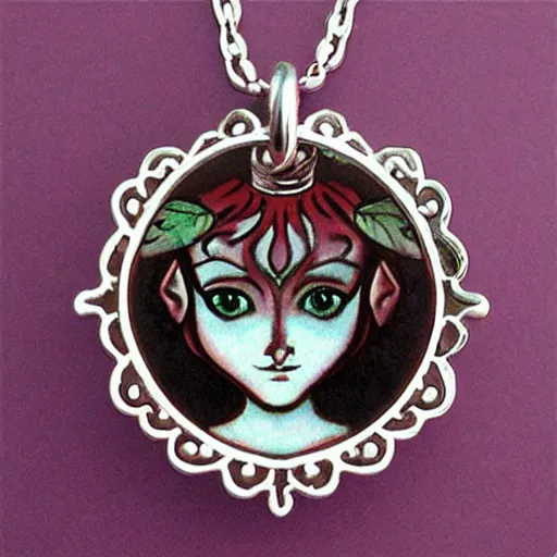 Prompt: artnouveau alice elf necklace