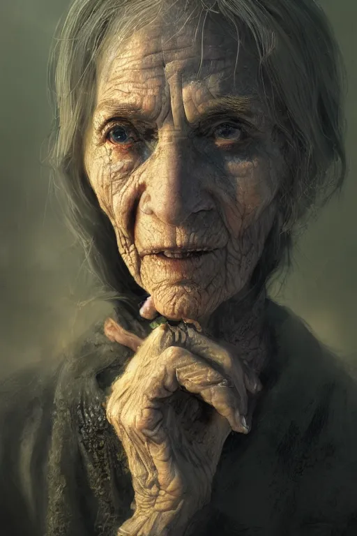 Prompt: old witch, close-up portrait, poor, intricate, elegant, volumetric lighting, scenery, digital painting, highly detailed, artstation, sharp focus, illustration, concept art,ruan jia, steve mccurry