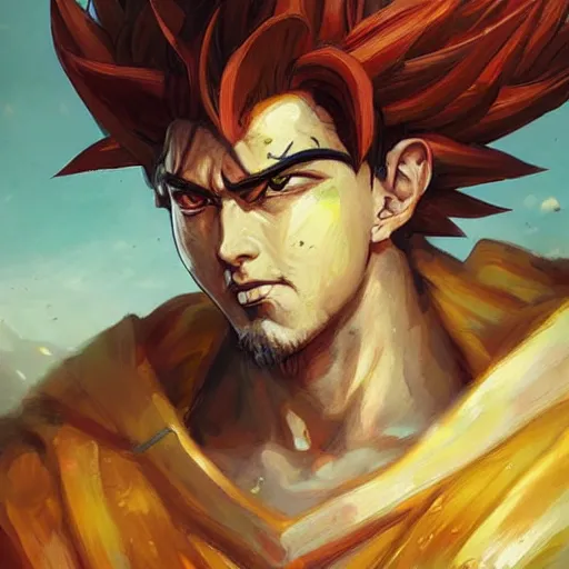 Prompt: masterpiece portrait painting of medieval goku by wlop and greg rutkowski, highly detail, featured in art station