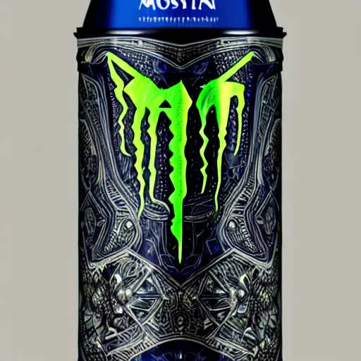 Image similar to aluminian can of monster energy drink, intricate and very very beautiful and elegant, highly detailed, digital painting, artstation, concept art, smooth and sharp focus, illustration