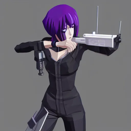 Image similar to Anime Major motoko kusanagi in all black uniform wielding a rifle, low poly