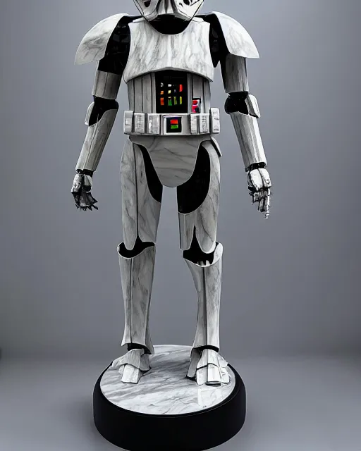 Image similar to marble sculpture of darth vader with solarpunk mecha humanoid robotic parts with bright led lights, pudica pose gesture, by michelangelo, in white room, ultra - realistic and intricate, hdr 8 k