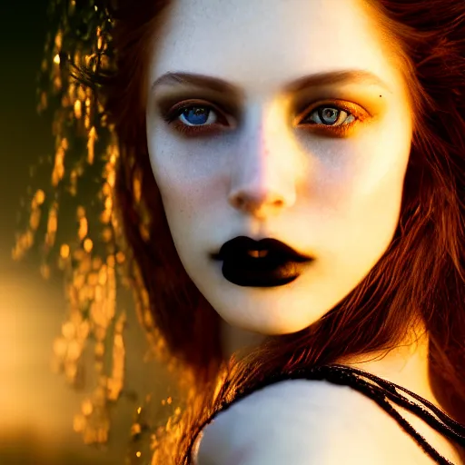 Image similar to photographic portrait of a stunningly beautiful gothic female in soft dreamy light at sunset, contemporary fashion shoot, by edward robert hughes, annie leibovitz and steve mccurry, david lazar, jimmy nelsson, breathtaking, 8 k resolution, extremely detailed, beautiful, establishing shot, artistic, hyperrealistic, beautiful face, octane render