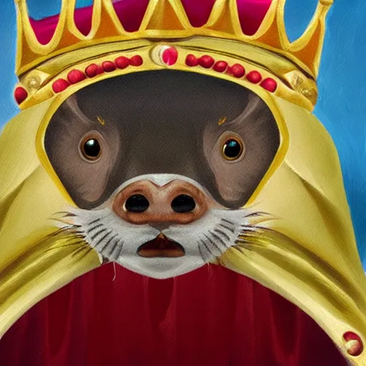 Image similar to oil painting of royal king otter dressed as a king