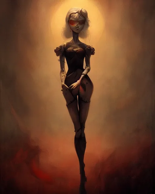 Image similar to ball jointed doll, vampire, dark moody lighting, illustration, painterly, by Peter Mohrbacher and frank frazetta