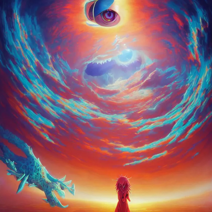 Image similar to Mayer Re-l, Schwi Dola No Game No Life Zero, Eye of Providence, official anime key media, close up of Iwakura Lain, LSD Dream Emulator, paranoiascape ps1, official anime key media, painting by Vladimir Volegov, beksinski and dan mumford, giygas, technological rings, johfra bosschart, Leviathan awakening from Japan in a Radially Symmetric Alien Megastructure turbulent bismuth glitchart, Atmospheric Cinematic Environmental & Architectural Design Concept Art by Tom Bagshaw Jana Schirmer Jared Exposure to Cyannic Energy, Darksouls Concept art by Finnian Macmanus