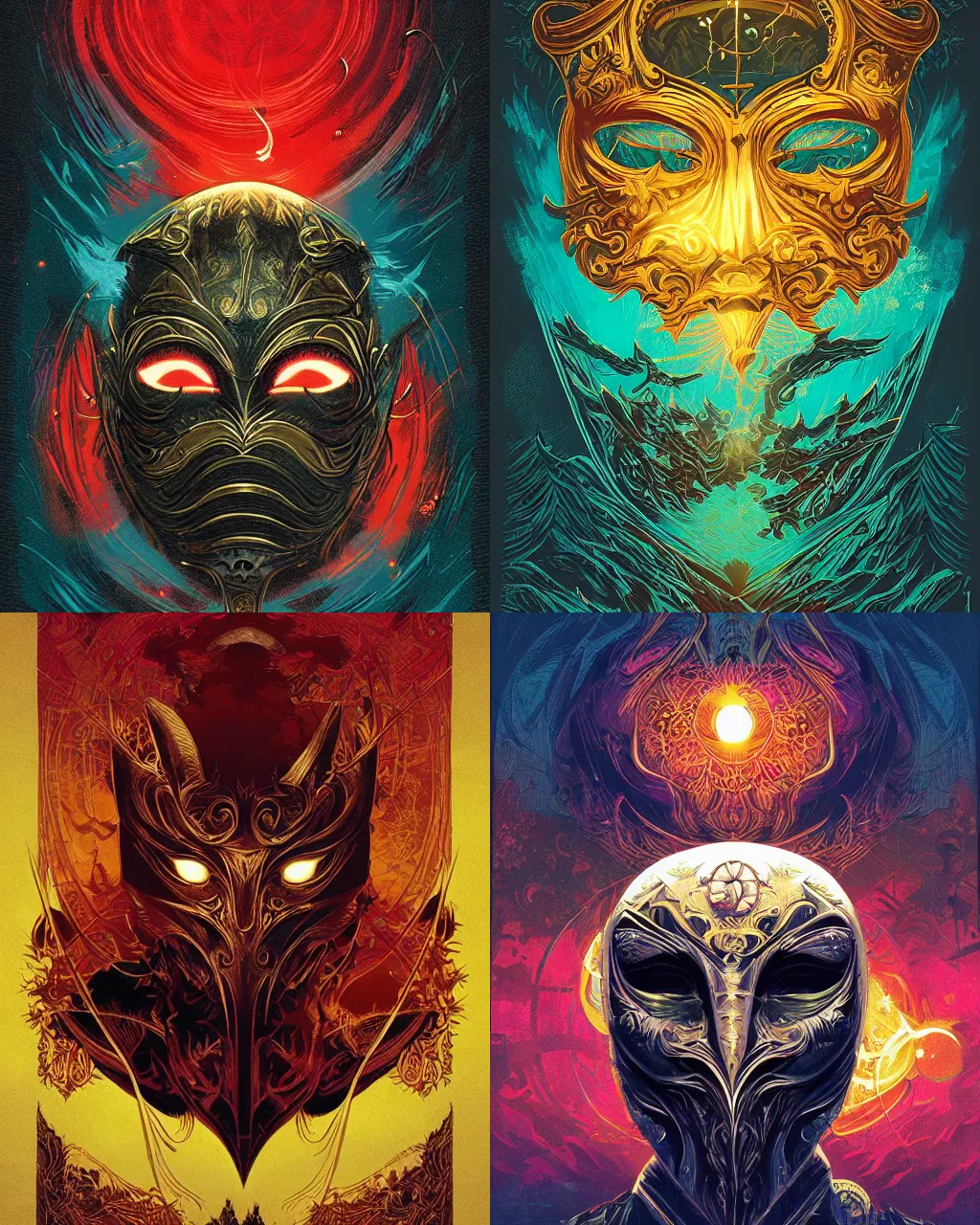 Prompt: mask of fortune, by anato finnstark and dan mumford