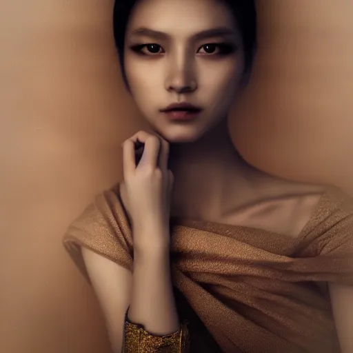 Prompt: A beautiful artistic portrait by Zhang Jingna, volumetric lighting