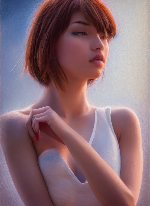 Image similar to photo of a gorgeous young woman in the style of stefan kostic, realistic, 1 / 2 body shot, 8 5 mm art lens, f 1. 2, sharp focus, 8 k high definition, insanely detailed, intricate, elegant, art by stanley lau and artgerm