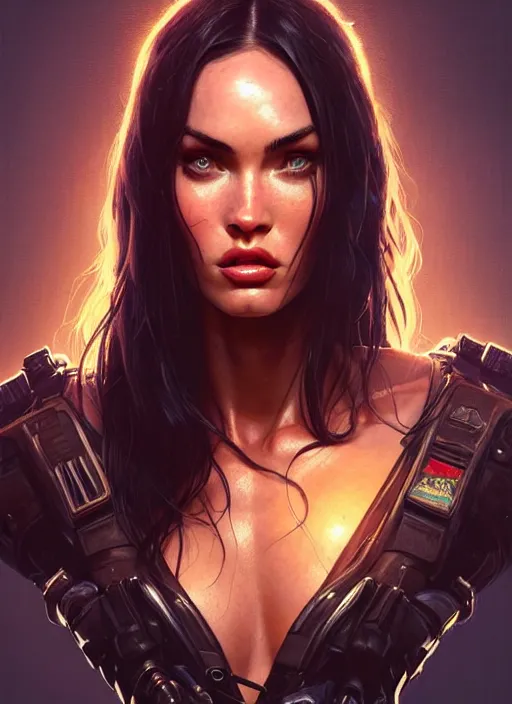 Image similar to portrait of apex legends megan fox, planet of the apes, intricate, elegant, glowing lights, highly detailed, digital painting, artstation, glamor pose, concept art, smooth, sharp focus, illustration, art by artgerm and greg rutkowski, artey freytag