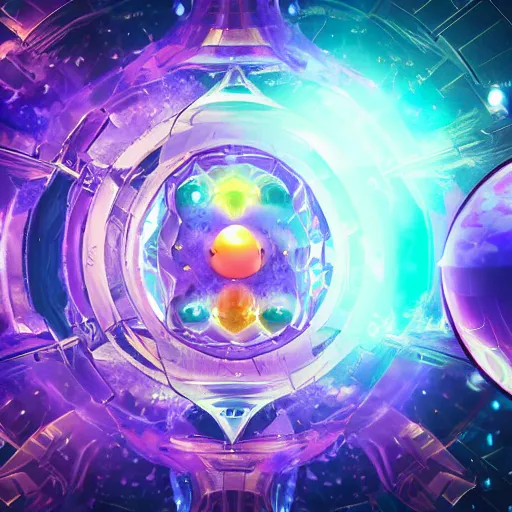 Image similar to purple powerful magic mana symbol, crystal atom solarsystem structure, epic legends game icon, stylized digital illustration, radiating, a glowing aura, global illumination, ray tracing, hdr, unreal engine, octane render, trending on arstation, by ian pesty and katarzyna bek - chmiel