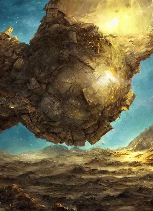 Image similar to destroyed earth held by two hands, digital art, trending on art station, very detailed, detailed background