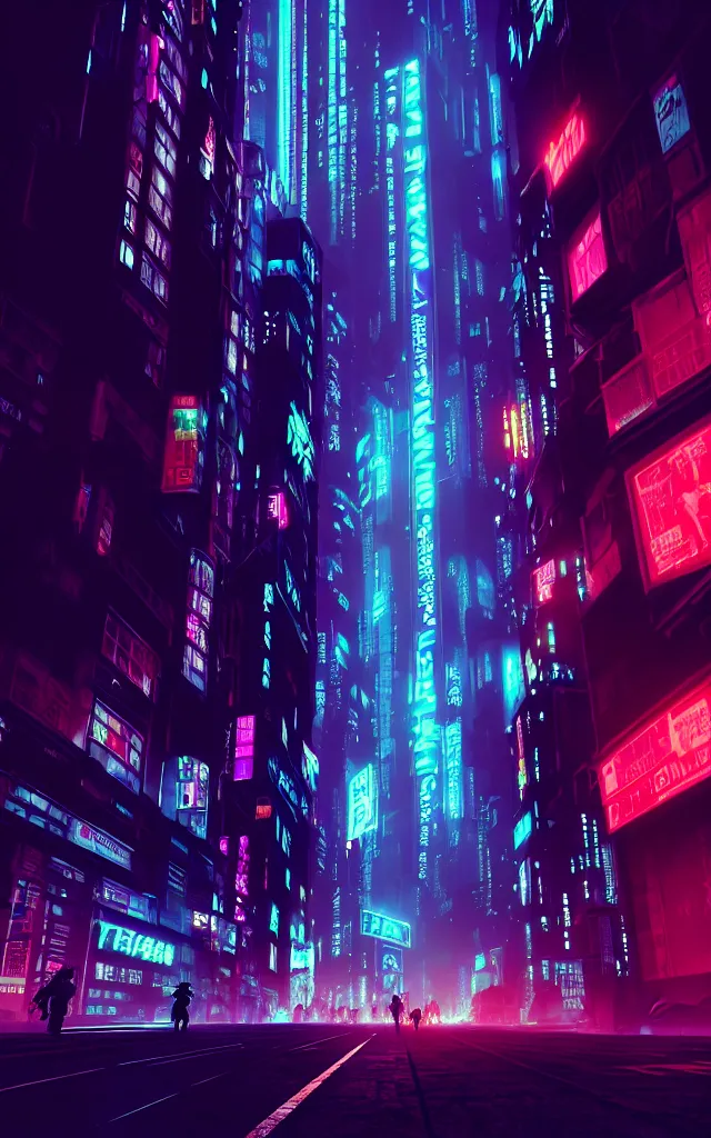 Image similar to concept art of a magnificent dark neon futuristic cyberpunk city bustling street at night cyberart by liam wong in the film akira rendered in octane, 3 d render, trending on cgsociety, blender 3 d