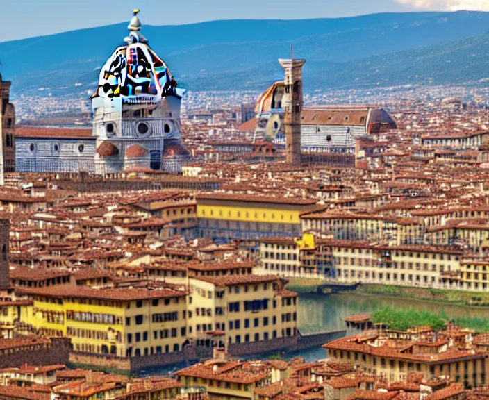 Image similar to 4 k hd, high detail panoramic photograph of florence, shot with sigma f / 4. 2, 2 5 0 mm sharp lens, wide shot, consistent, volumetric lighting, high level texture render