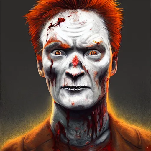 Image similar to color head portrait of conan o'brien as a zombie, 7 days to die zombie, gritty background, fine art, award winning, intricate, elegant, sharp focus, cinematic lighting, digital painting, 8 k concept art, art by michael hussar, art by brom, art by guweiz and z. w. gu, 8 k