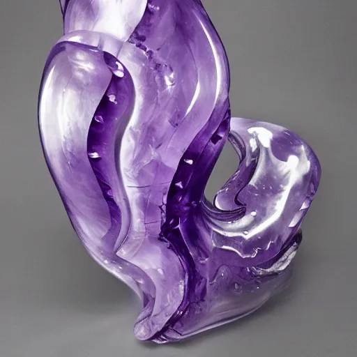 Image similar to abstract carved sculptural amethyst form, wiggly wild smooth bubbly dripping spiky imaginative irrational shape puddles, fluid and dynamic forms, detailed and complex, sharp and smooth, product photo
