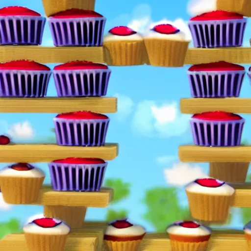 Image similar to screenshot from a 3 d video game about cupcakes