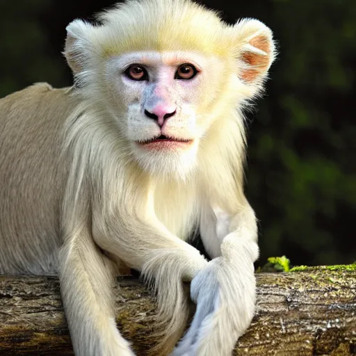 Premium AI Image  Albino monkey with white fur Portrait of a rare animal  primate on the background