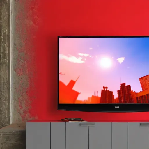 Image similar to a TV on a red background 8k hdr very detailed