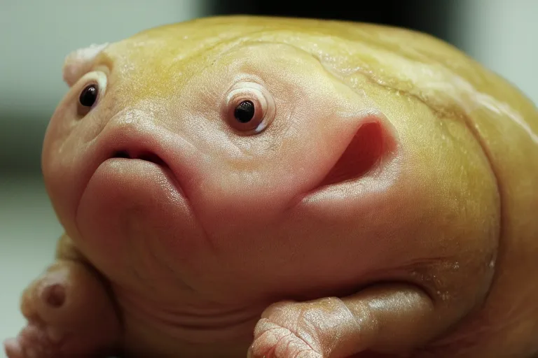 Image similar to a blob fish getting anxious at a job interview, Natural Geographic, photo, 4K