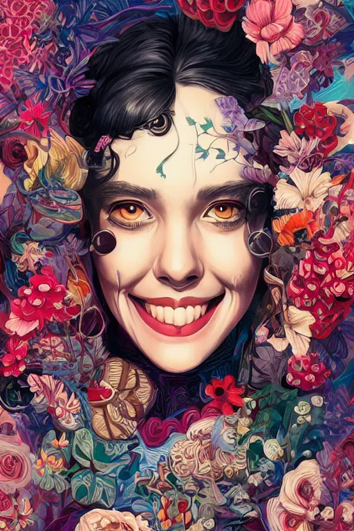 Image similar to a lady smiling cute, Tristan Eaton, victo ngai, artgerm, RHADS, ross draws