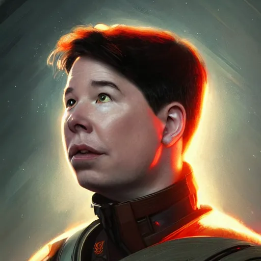 Prompt: a portait of cyborg michael mcintyre, there is a dragon in the background, anatomy, bathed in light, highly detailed, photorealistic, artstation, smooth, sharp focus, illustration, unreal engine 5, 8 k, art by artgerm and greg rutkowski and edgar maxence