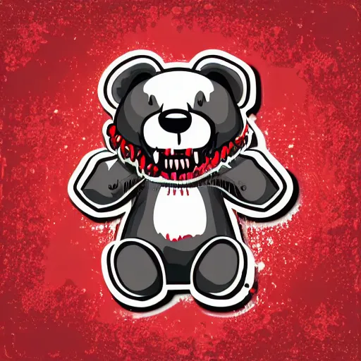 Image similar to Blood thirsty teddy bear from a horror movie, sticker, highly detailed, colorful, illustration, drama, smooth and clean vector curves, no jagged lines, vector art, smooth