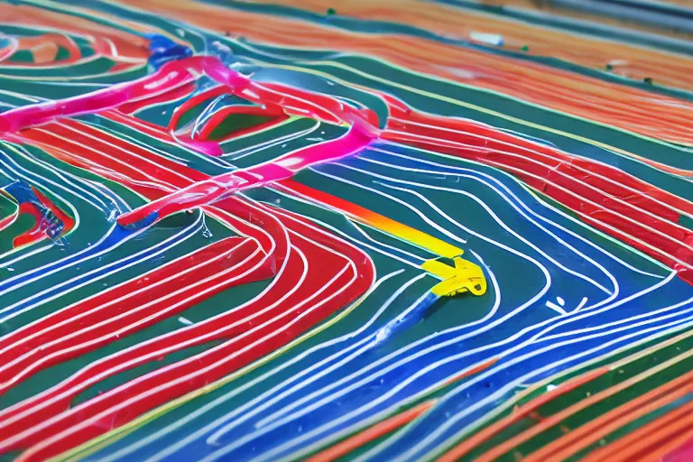 Prompt: windy racetrack made of translucent colorful plastic, miniature 85mm