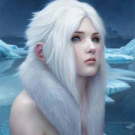 Prompt: portrait of mighty baby harp seal, greek god, white hair, soft hair, d & d, muscular, ice and glaciers, arctic, fantasy, intricate, elegant, highly detailed, digital painting, artstation, concept art, smooth, sharp focus, illustration, art by artgerm and greg rutkowski and alphonse mucha