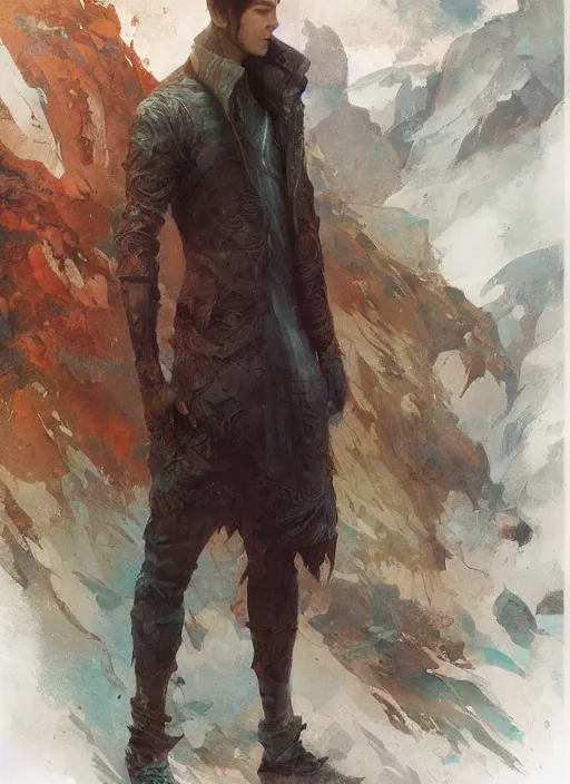 Prompt: a portrait of a male character, invisible nose, in a scenic environment by Ross Tran and by Jesper Ejsing and by Mikalojus Konstantinas Ciurlionis