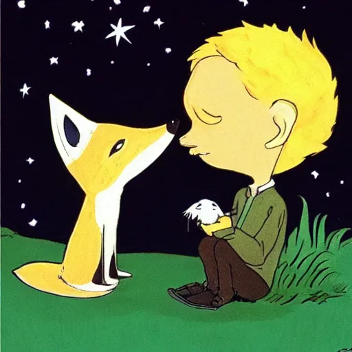 Image similar to the little prince talking to the fox, tim burton art